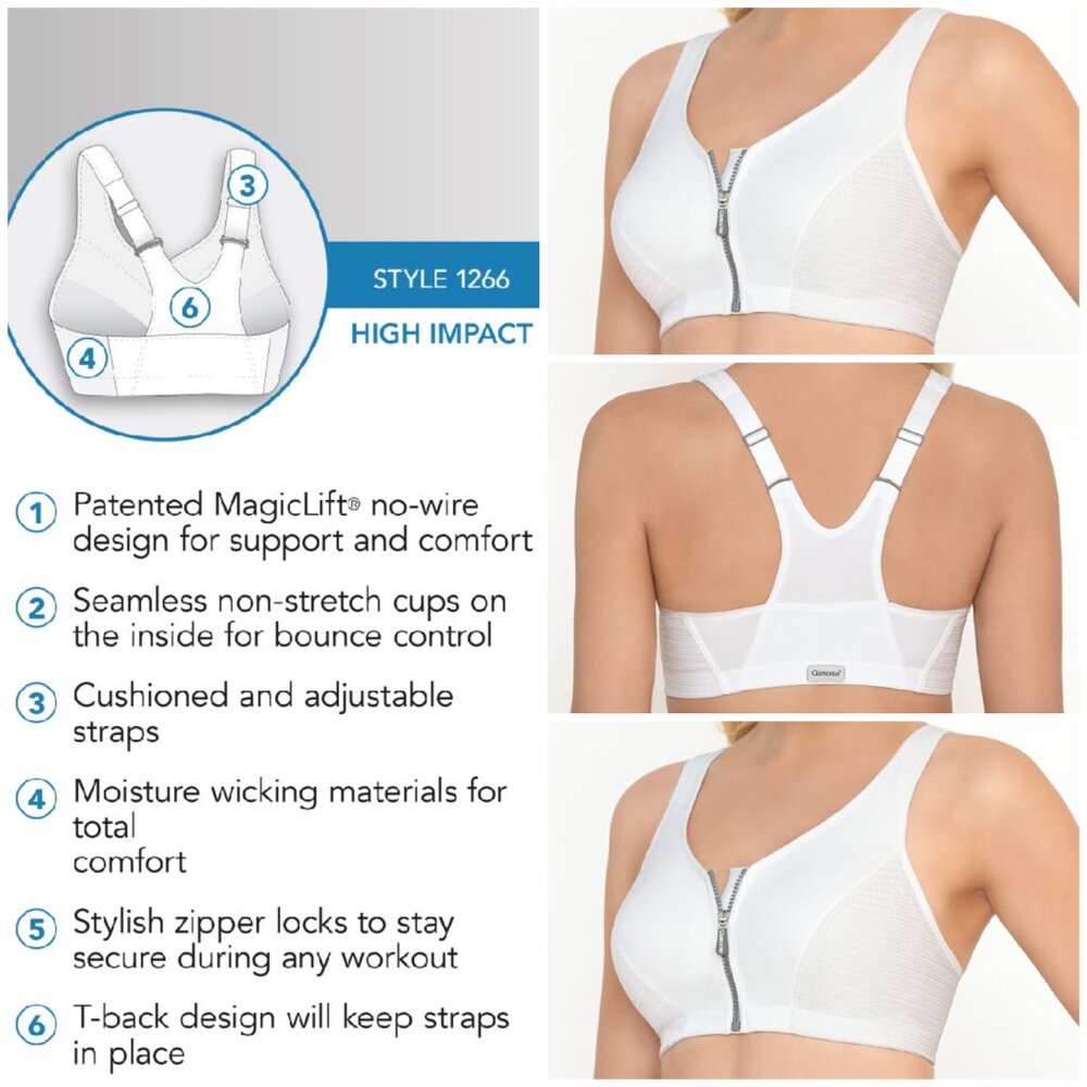 Set of 3! 42B Glamorise SPORT Bra (Racerback) T-Back Zip (HIGH-IMPACT) White NEW